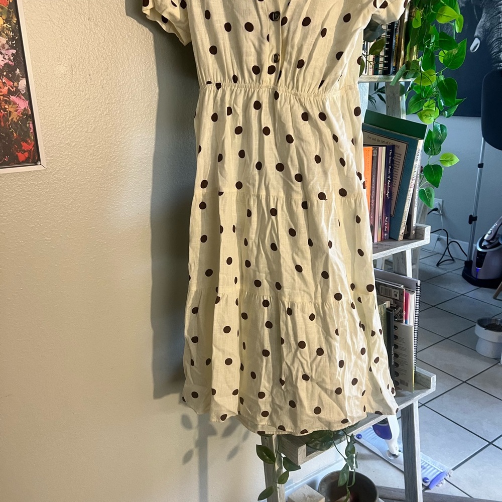 Polka Dot Dress in White and Brown